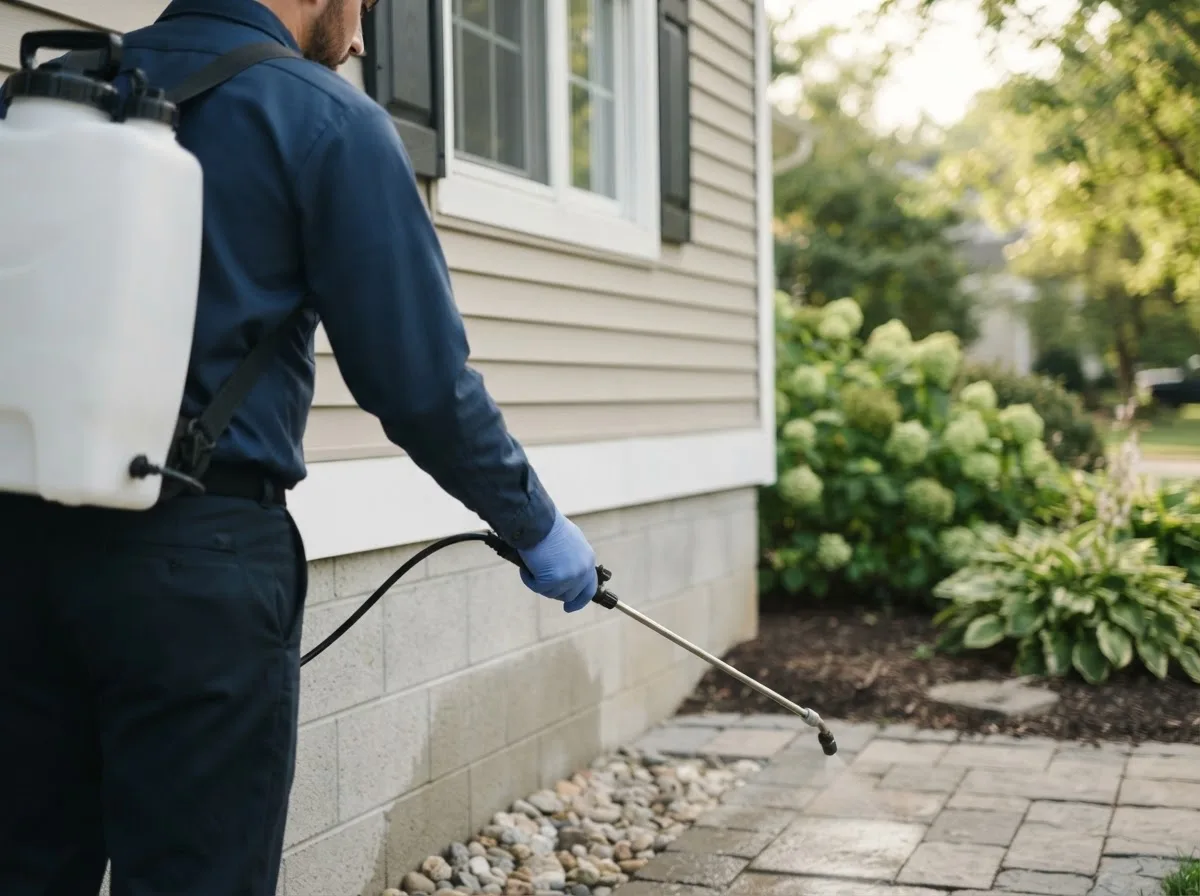 Pest control technician inspecting a home in Deerbrook, WI